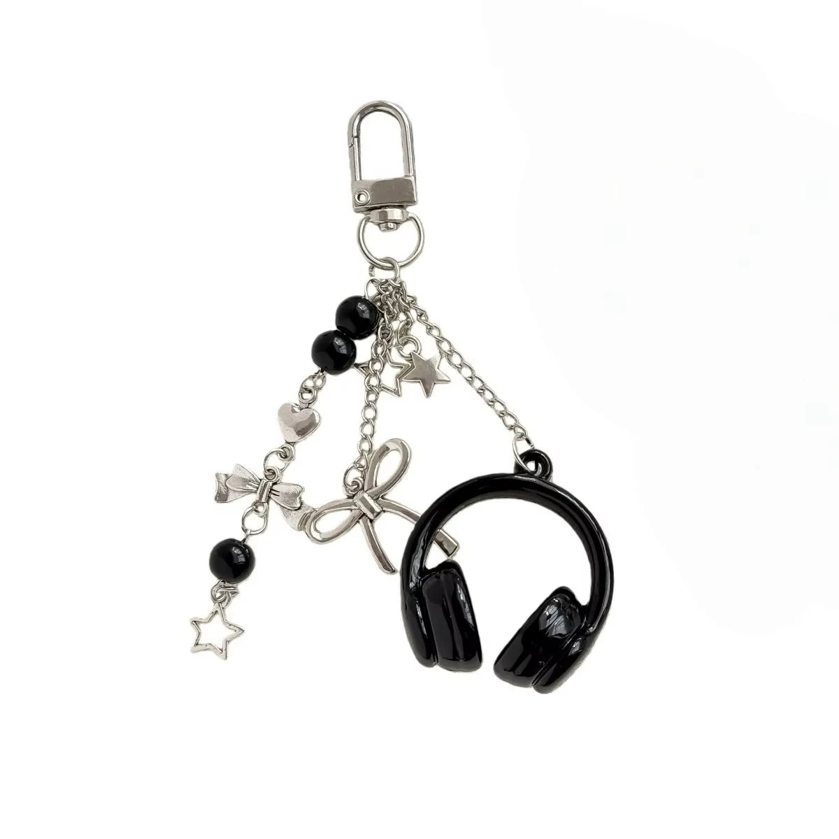Silver metal music note charms hanging from a chain suitable for bags, keys, or phones