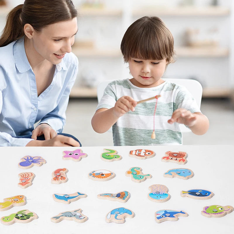 Montessori Wooden Magnetic Fishing Toy for Kids – Educational Marine Life Game