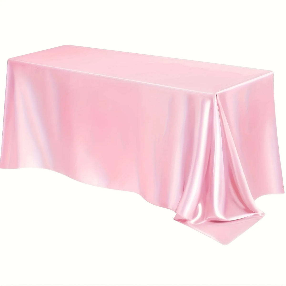 A smooth pink satin tablecloth draped on a table.