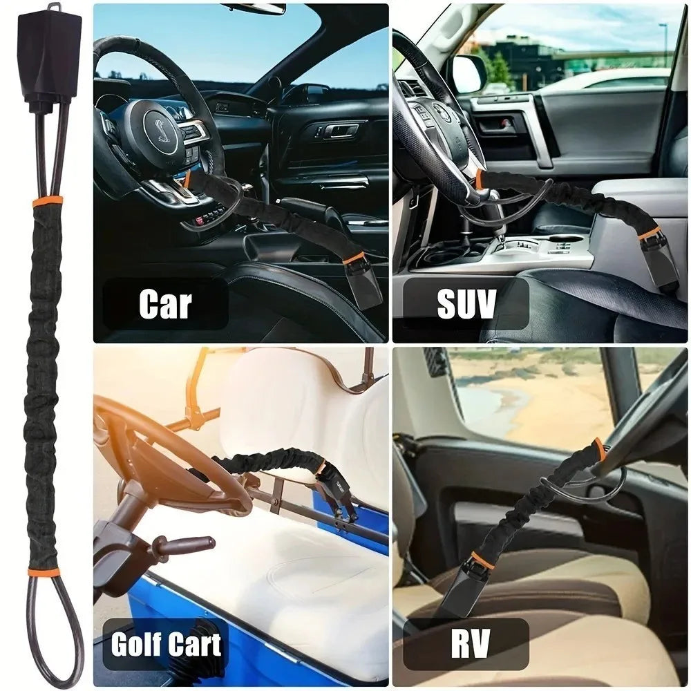 Universal Car Anti-Theft Steering Wheel Lock with Braided Steel Cable