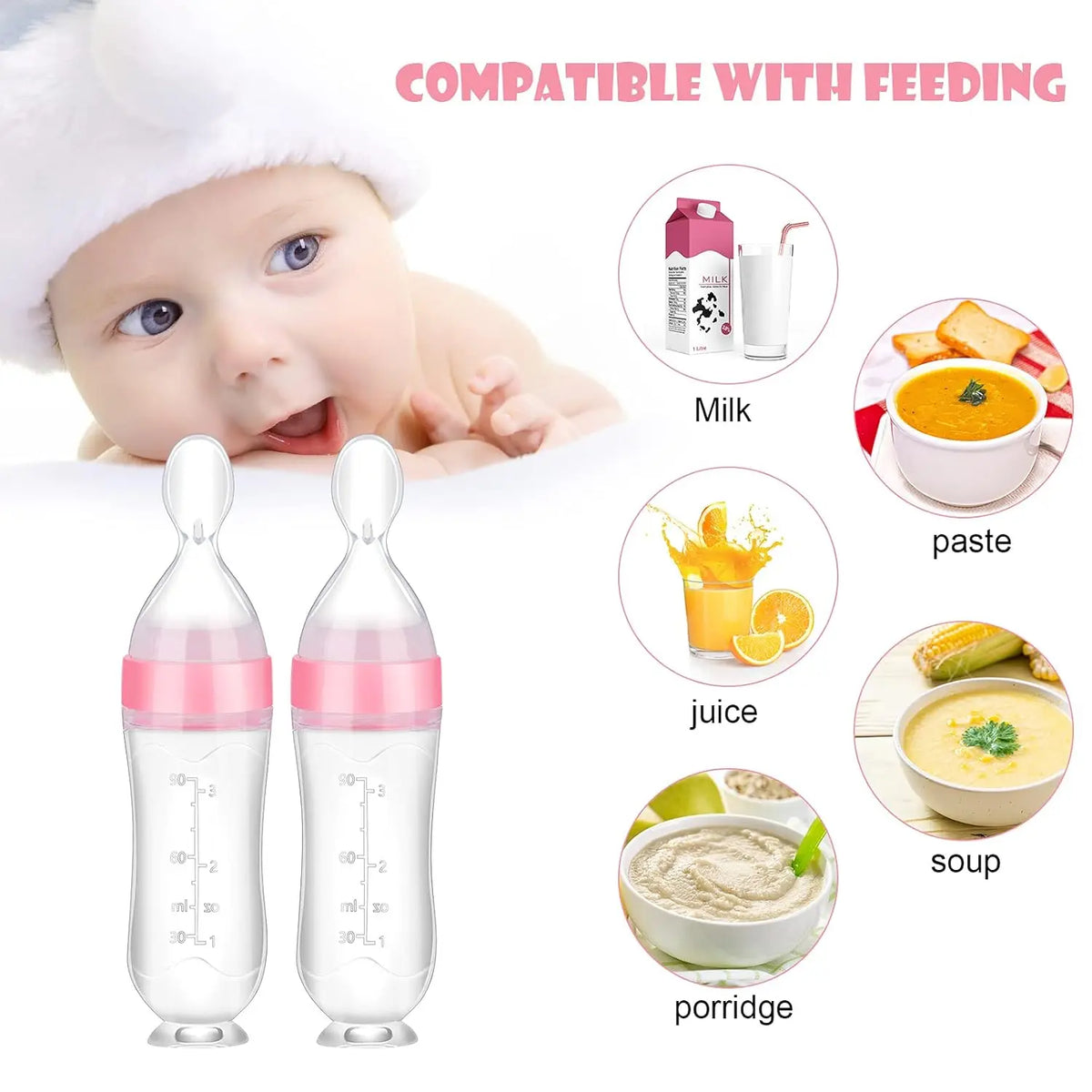 Silicone Baby Food Feeder Spoon with Suction Cup