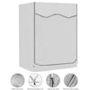 A white washing machine cover with a silver sun protection design and a high quality zipper.