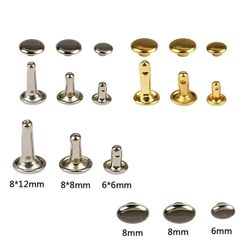 Metal Double Cap Rivets with Setting Tool Kit for Leathercraft & Repairs