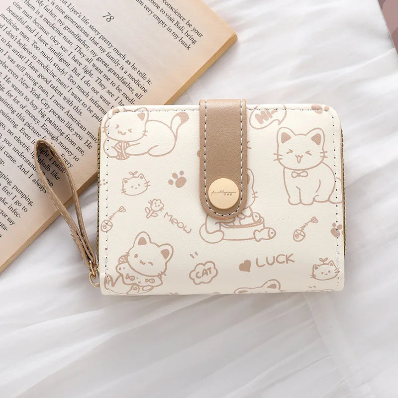 Cute Cat Face PU Leather Coin Purse with Wrist Strap