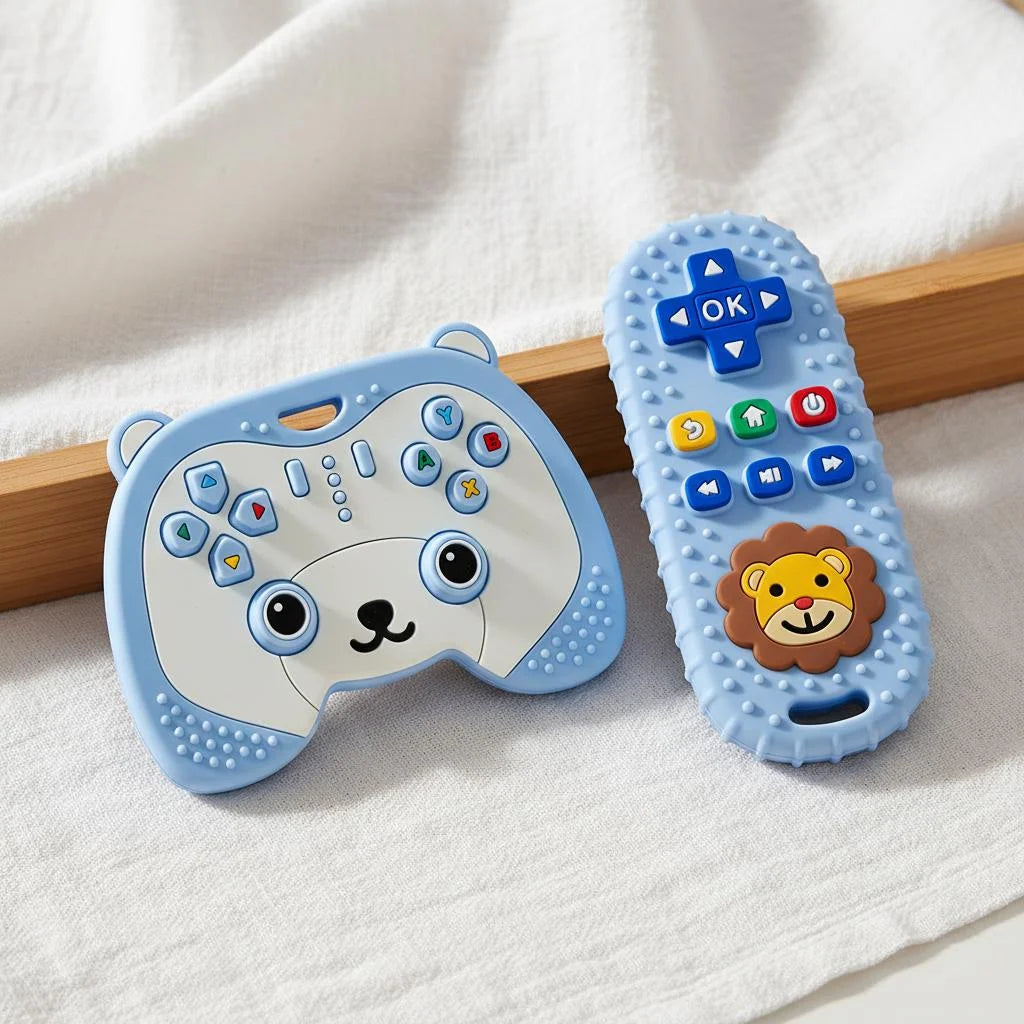 Silicone Baby Teether Set: Bear Game Controller & Lion Remote