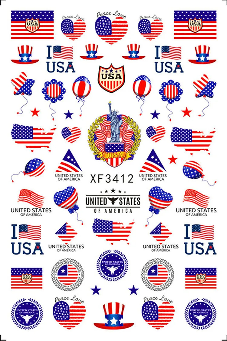 Patriotic American Flag Nail Art Stickers