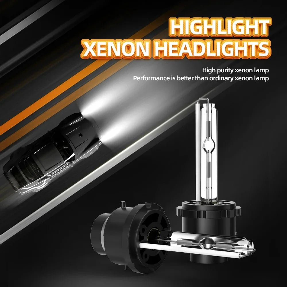 A close-up view of a high purity xenon headlight bulb and its housing.