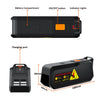 A black electric mouse trap device showing its battery compartment, ON/OFF button, indicator lights, and charging port.