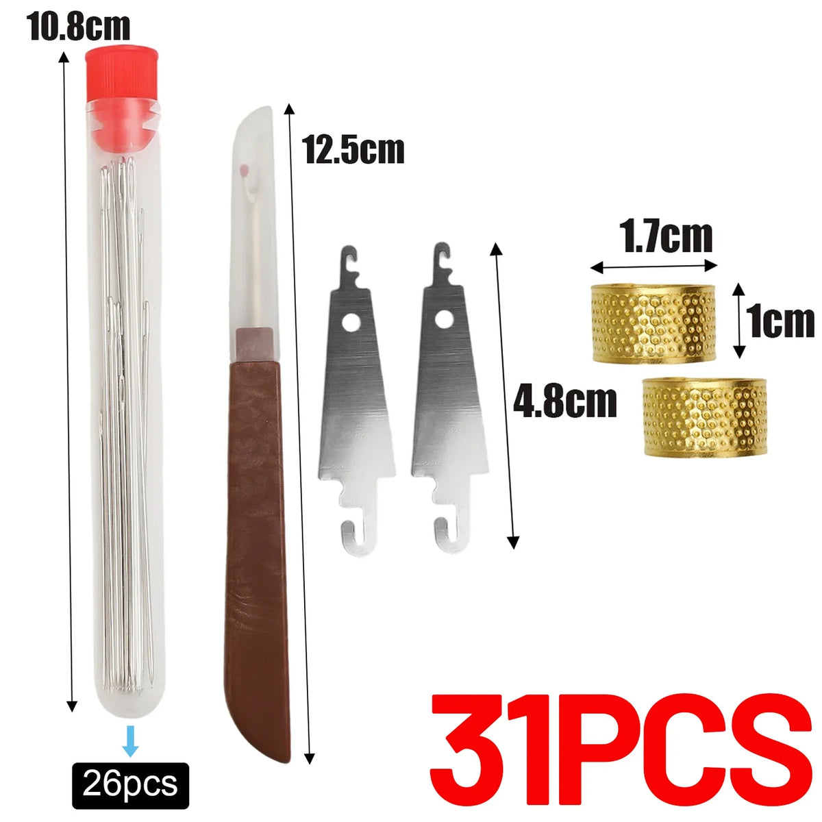 Stainless Steel Sewing Needle Set with Large Eyes and Threading Tools