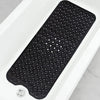 Black non-slip bathtub mat with suction cups and drain holes