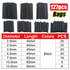 A set of black heat shrink tubing bags with various diameters and lengths for wire protection.