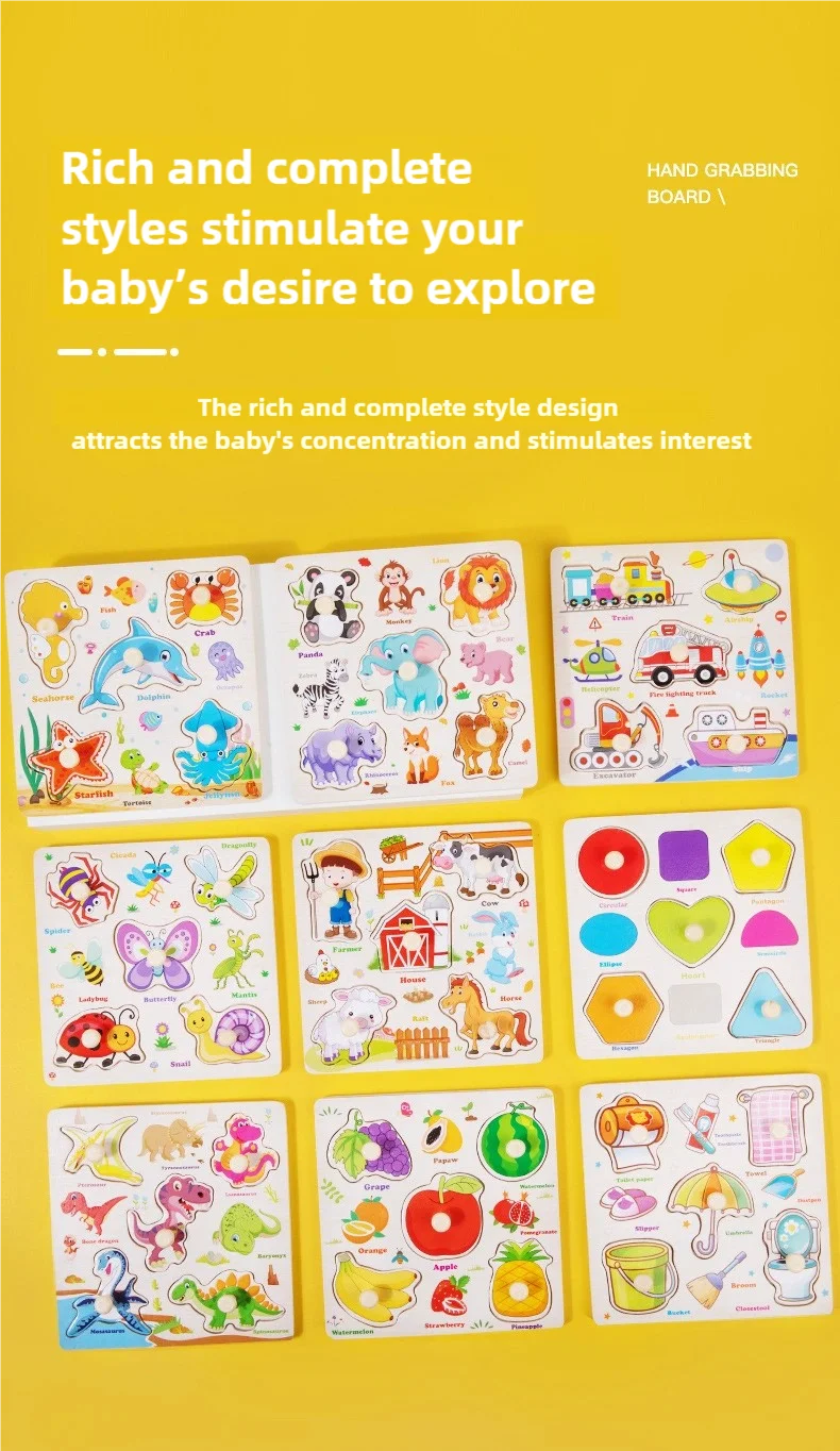A colorful wooden life cycle puzzle set featuring various animals and natural elements for children.