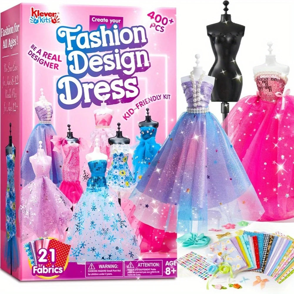 Fashion Design Craft Kit for Girls – 400+ Pieces with 3 Mannequins, No Sewing