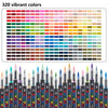 A collection of acrylic markers displaying 320 vibrant colors arranged in a grid.