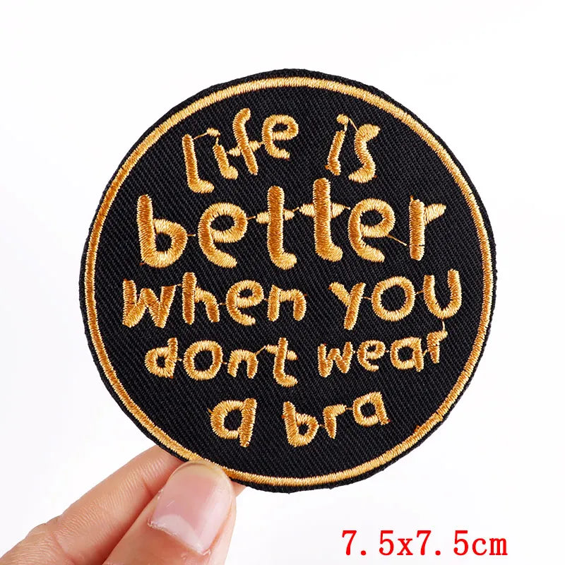 Encouraging Embroidered Iron-On Patches for Jackets, Jeans & Bags