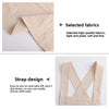 A close-up of a beige cotton kitchen apron showing the fabric texture and strap design.