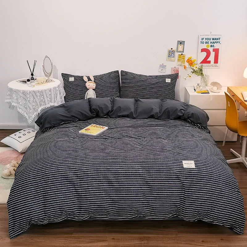 100% Cotton Duvet Cover Set with Plaid Stripe – Breathable & Skin-Friendly