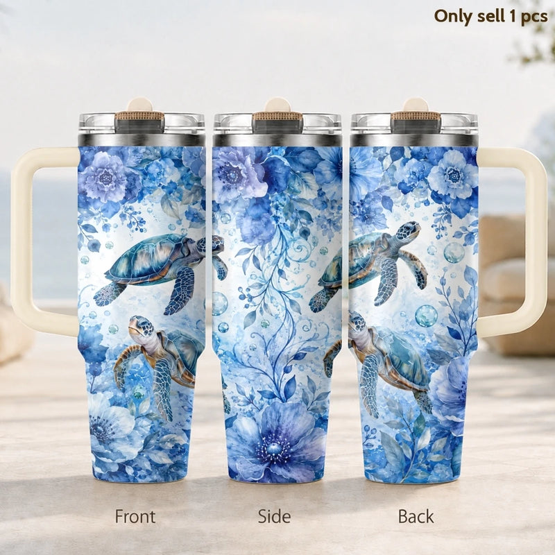 40oz Stainless Steel Tumbler with Handle & Straw