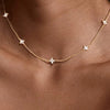 Dainty Lucky Leaf Necklace with White CZ Flowers