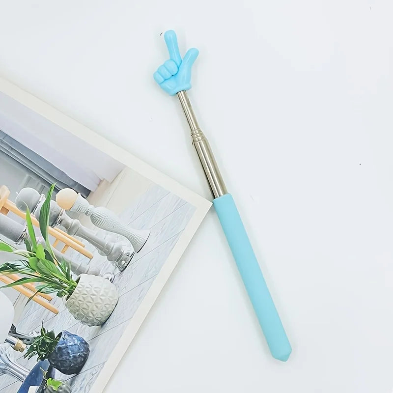 A light blue retractable teacher pointer with a thumb up gesture, shown against a white background.
