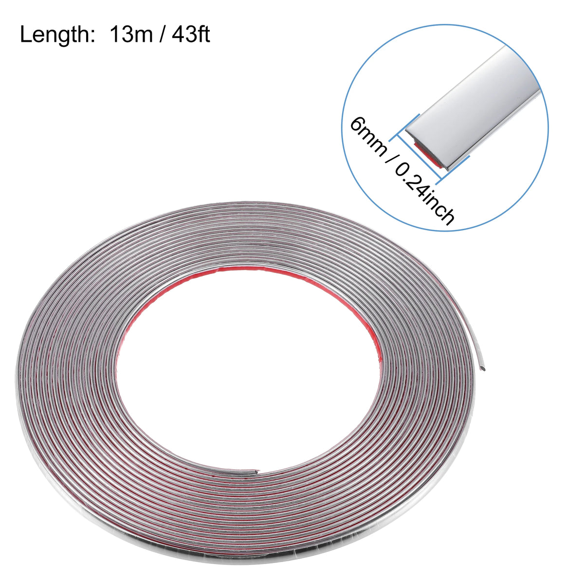 Roll of chrome car door edge guard trim strip with a 6mm thickness.