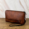 Men's Classic Leather Clutch Bag with Dual Zip Compartments