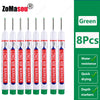 Eight pieces of green long nub marker depth markers for woodworking and construction