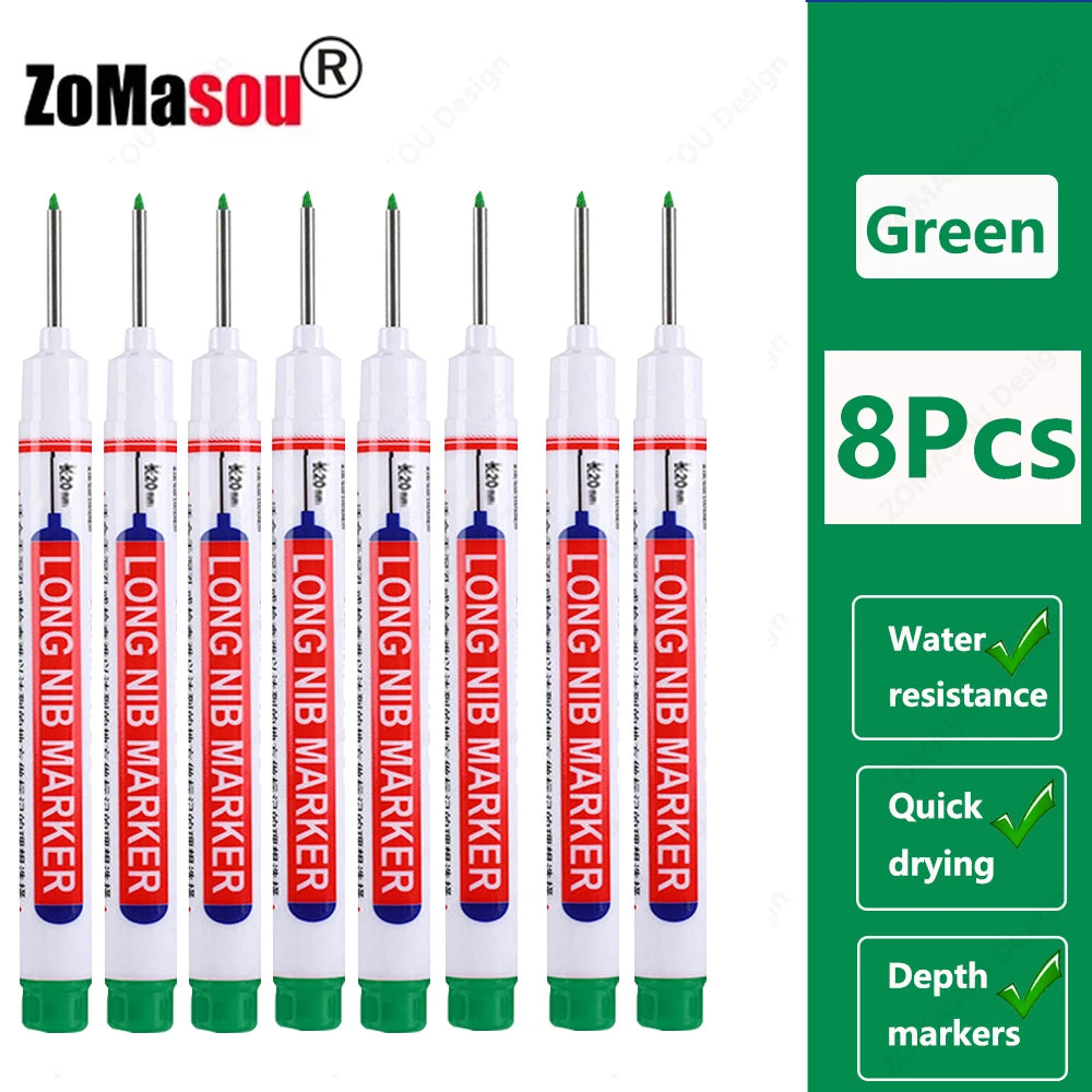 Eight pieces of green long nub marker depth markers for woodworking and construction