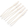 A collection of white braided nylon lanyards or keychains.