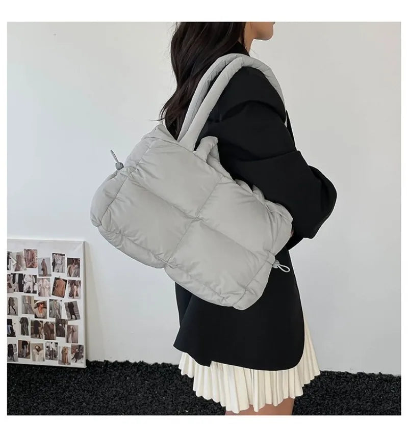 Quilted Puffer Tote Bag with Adjustable Strap