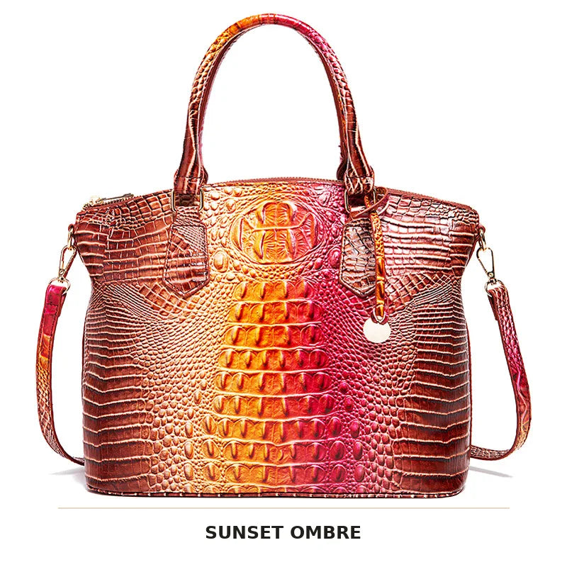 Vintage Croc-Embossed Structured Satchel Handbag