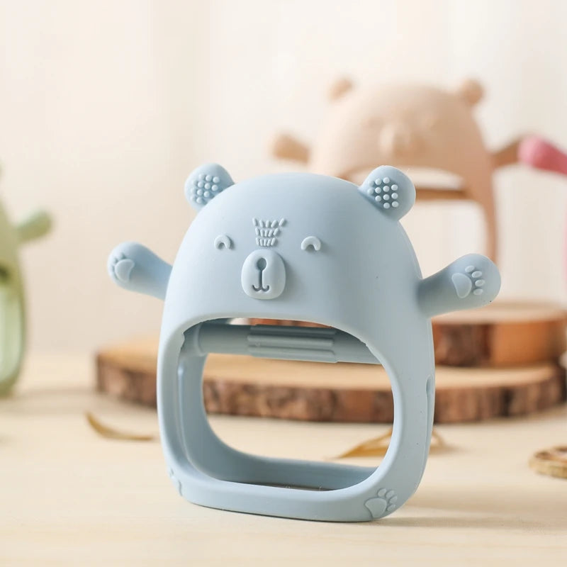 Baby Teething Gloves with Cartoon Bear Design