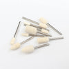 Several wool felt polishing wheels with 3mm shanks are displayed on a white background.