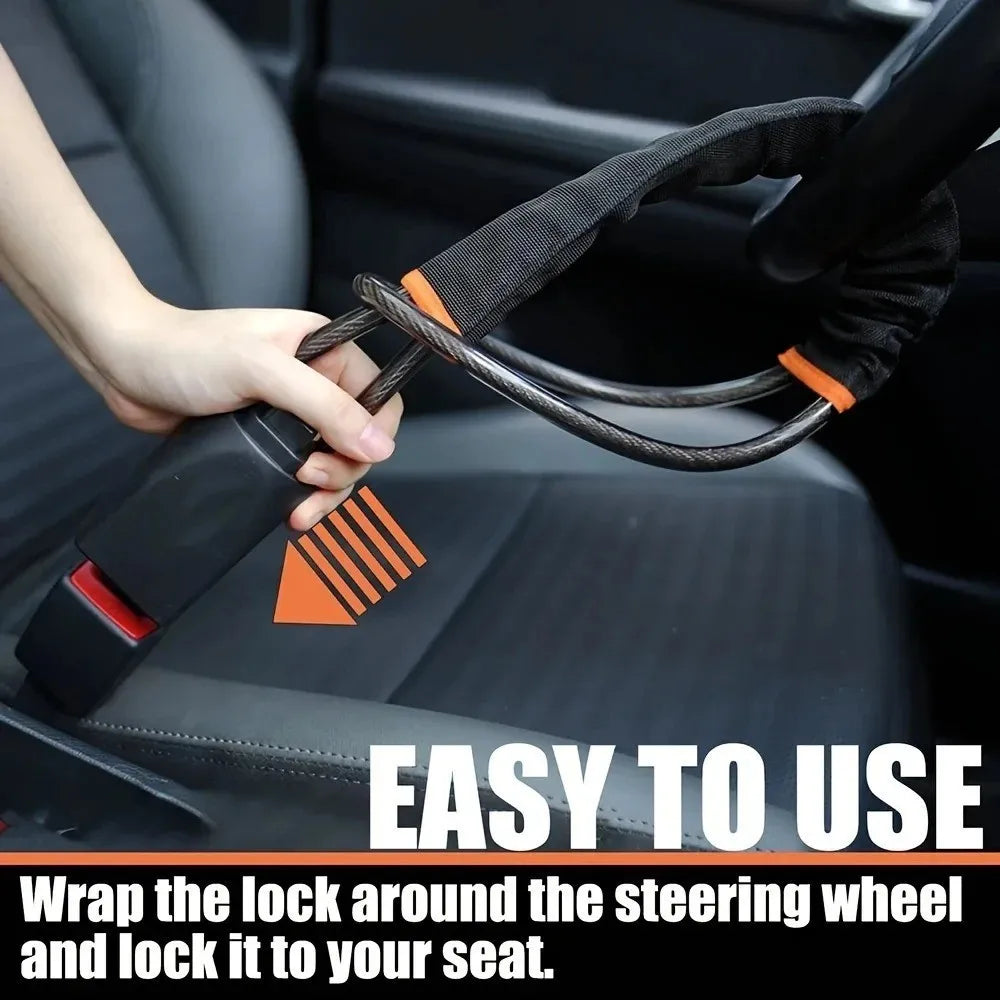 Universal Car Anti-Theft Steering Wheel Lock with Braided Steel Cable