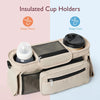 A beige storage organizer bag for insulated cup holders, designed to keep drinks warm or cool.