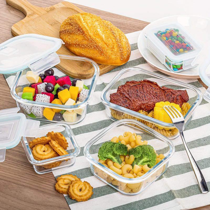 8-Piece Borosilicate Glass Food Storage Set with Leak-Proof Lids