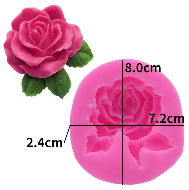 Pink silicone mold shaped like a rose for candle, soap, and baking crafts