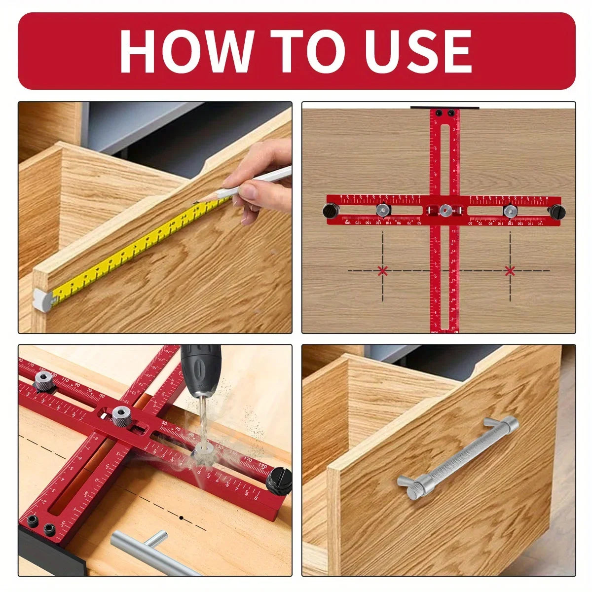 Adjustable Aluminum Cabinet Handle Jig with Drill Guide