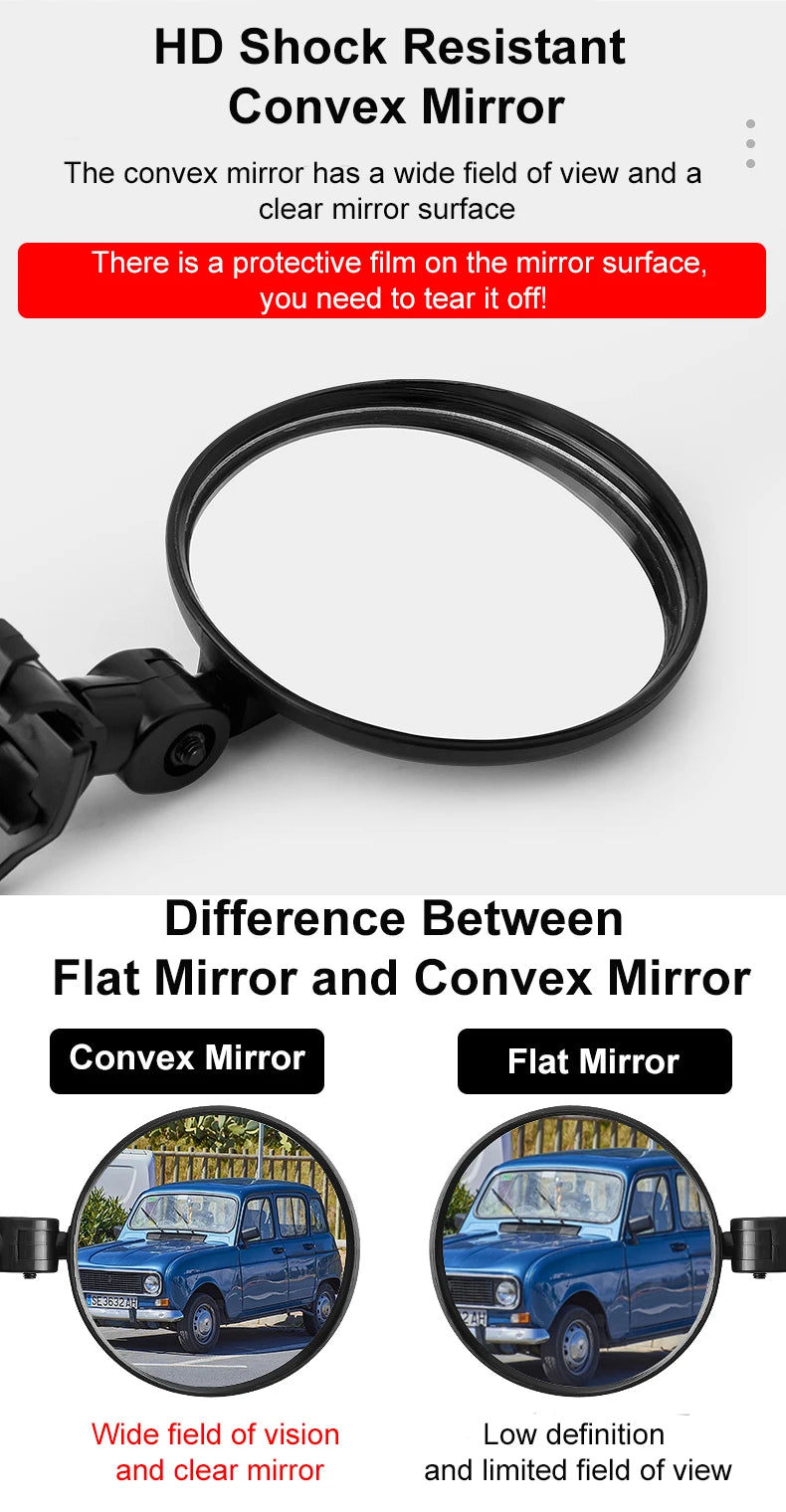 HD shock resistant convex mirror with a protective film on the surface