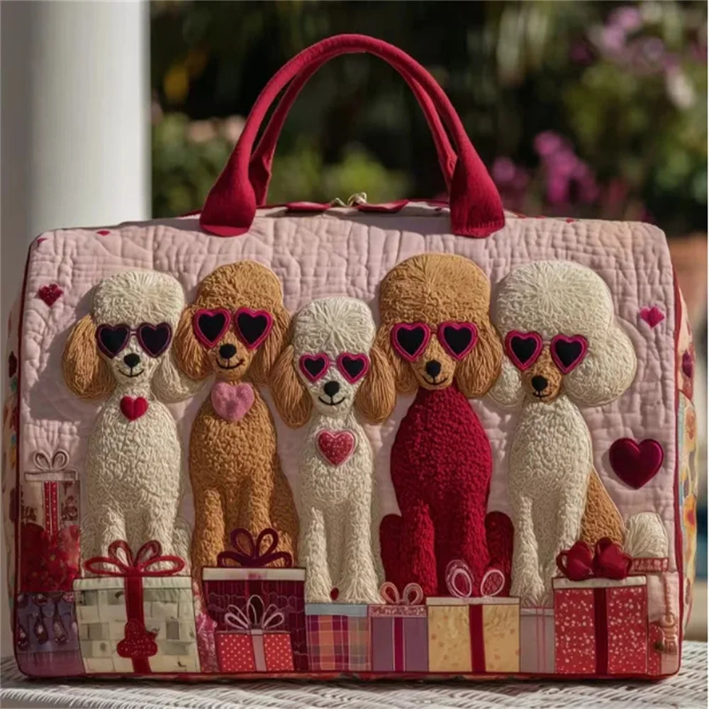 Poodle Print Quilted Travel Duffle Bag