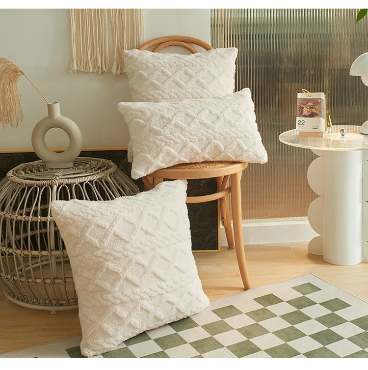 Geometric Plush Cushion Cover for Sofa & Bed