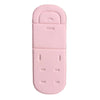 A pink cartoon baby stroller seat cushion with a contoured design.