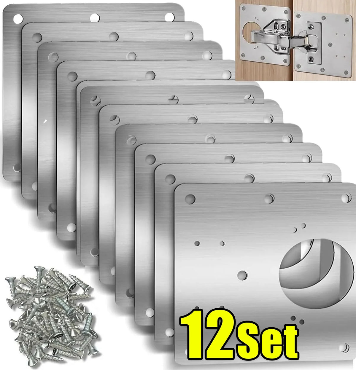 Stainless Steel Hinge Repair Plate Set for Cabinet Doors