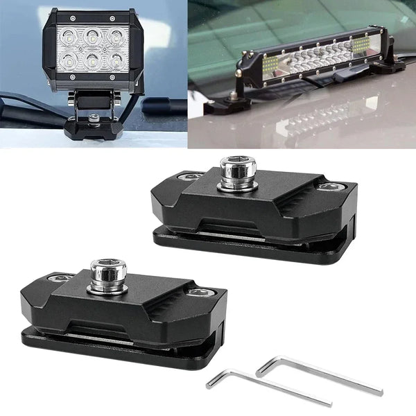 Black universal LED work light mount brackets and mounting hardware for vehicles