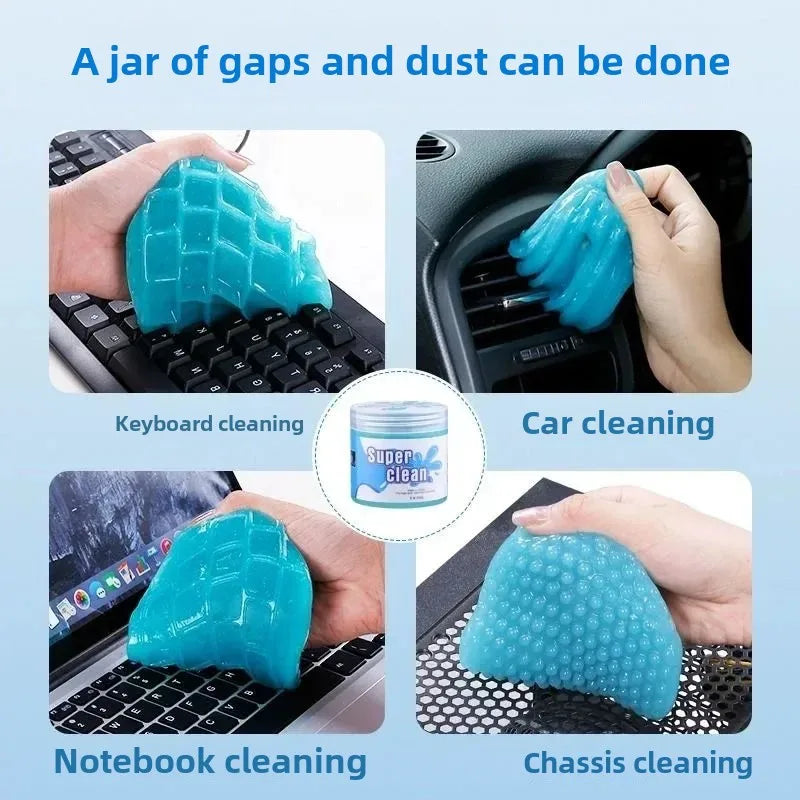 A collection of blue reusable cleaning gels used for cleaning keyboards, cars, notebooks, and vehicle chassis.