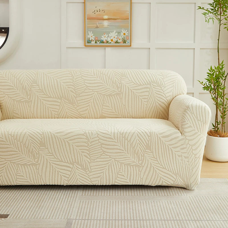 Jacquard Leaf Pattern Stretch Sofa Cover with Non-Slip Backing