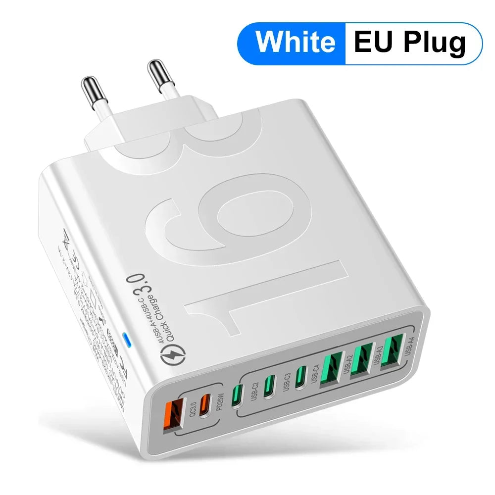 8-Port USB-C Fast Wall Charger for Multiple Devices