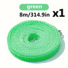 Green windproof portable clothesline with anti-slip design, 8 meters long.