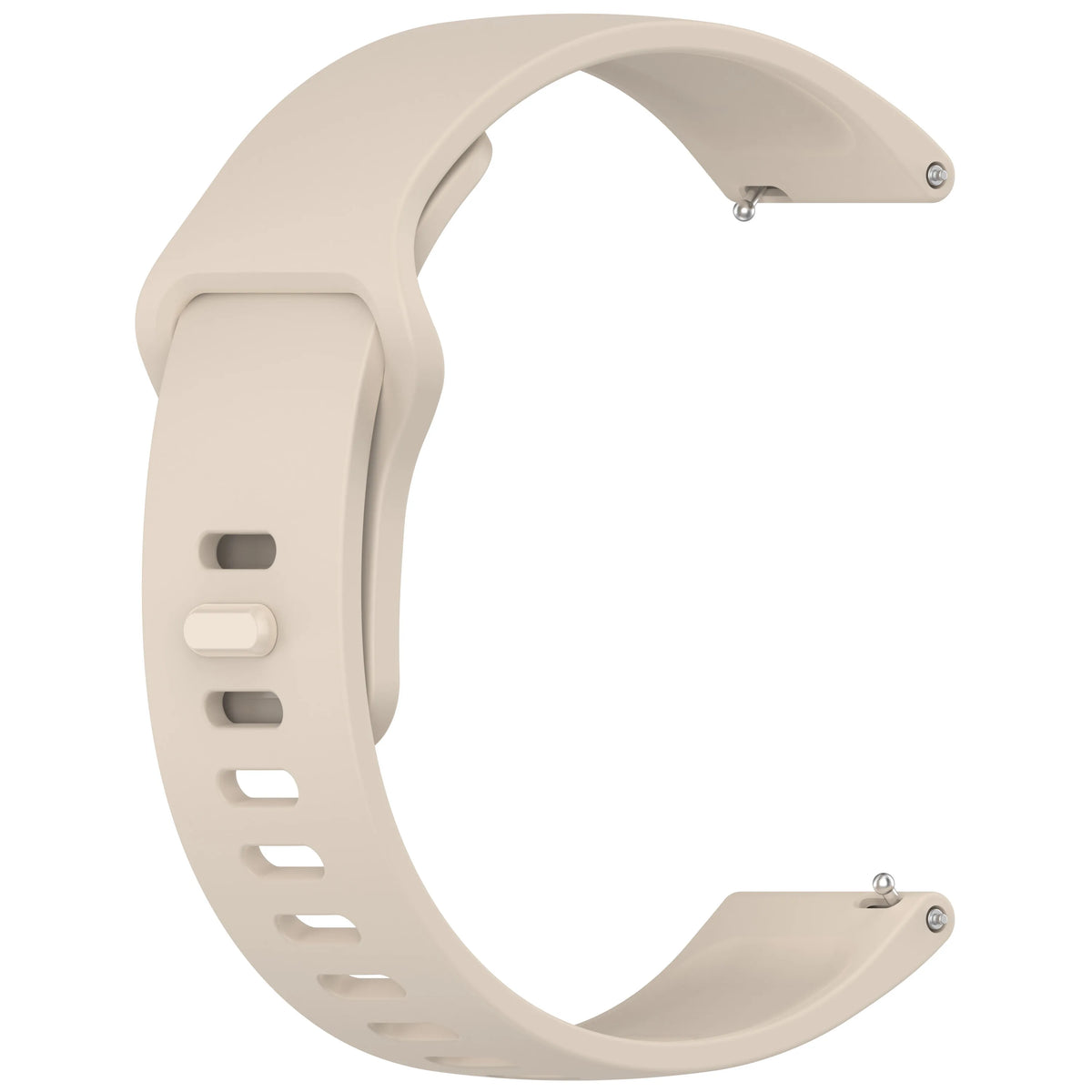 A beige silicone watch band and protective case for a smartwatch, shown from the side.