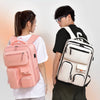 A pink backpack is shown being carried by a woman, illustrating the fantasia of storage order migration between cities.